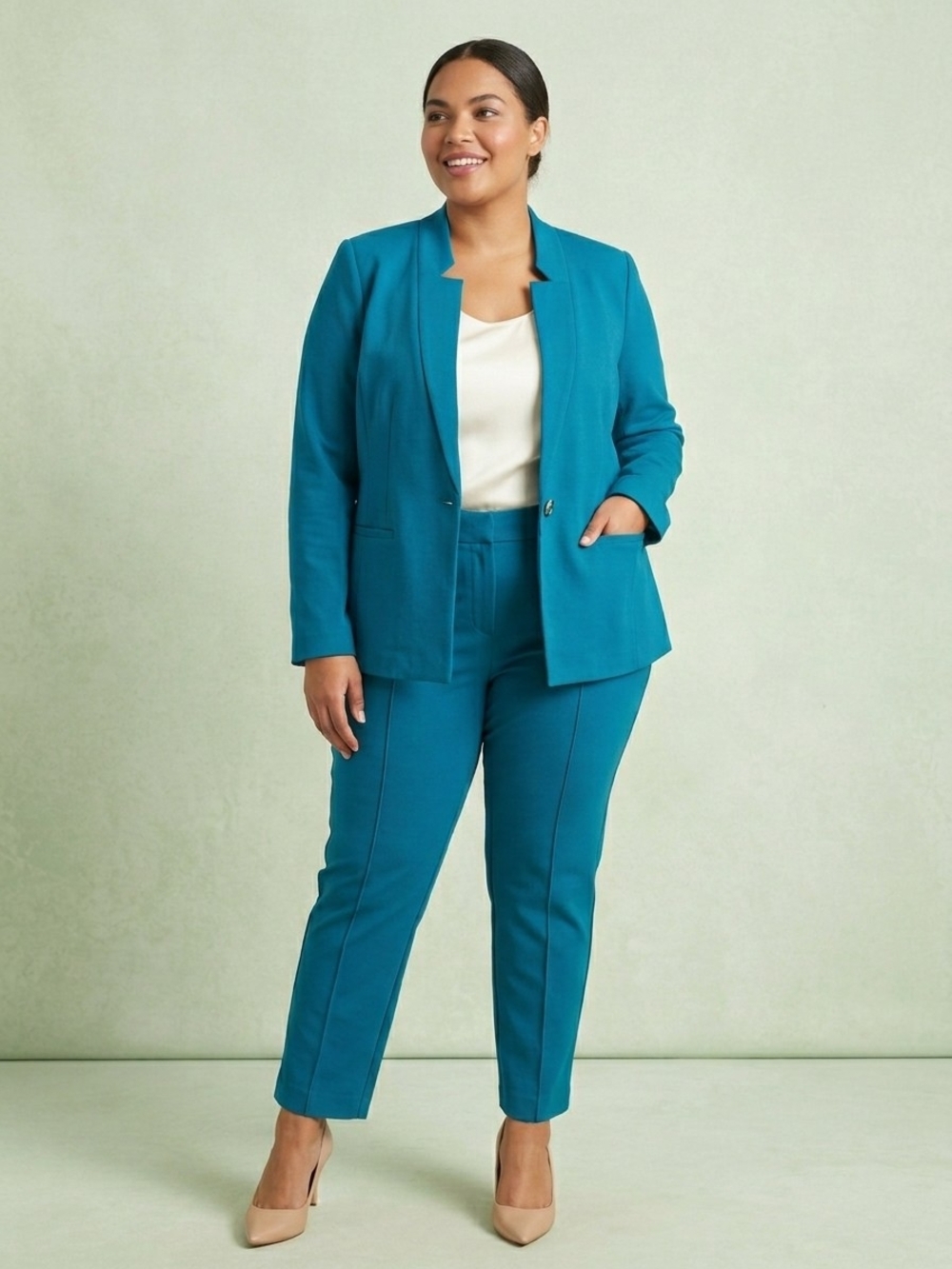 Moroccan Blue Womens Tailored Tailored Stretch Pants and Jacket